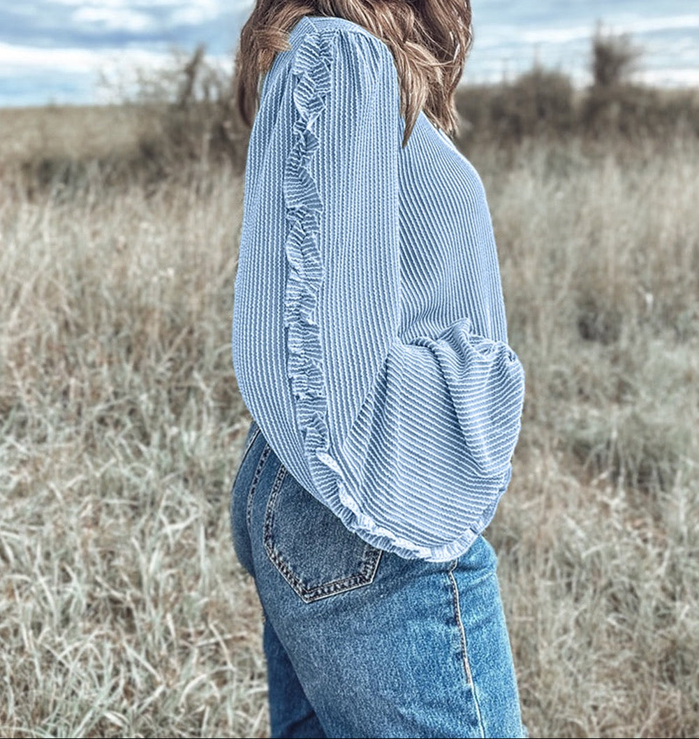 Blue Frilly Blouse December.