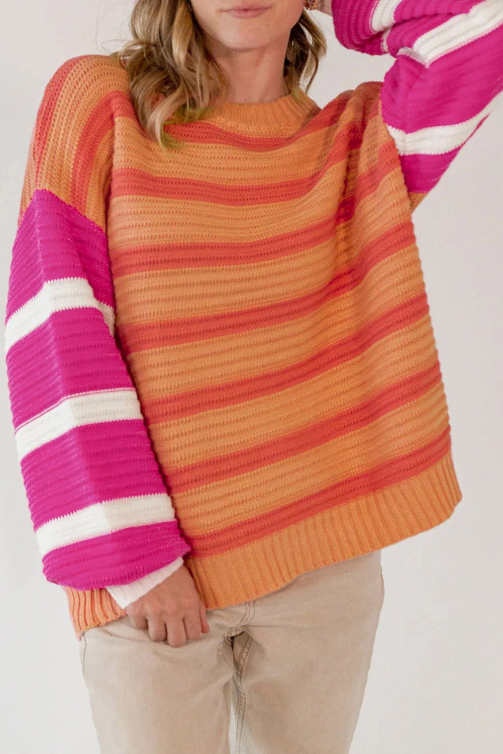 Orange Striped Colorblock Sweater LT