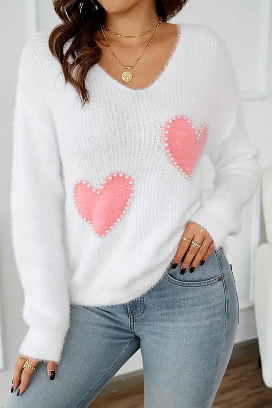 White with Pink Pearl Hearts Sweater December.